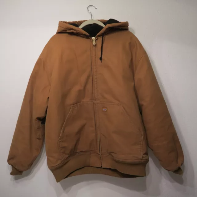 DICKIES  Hooded  Quilted Duck Coat Jacket Brown X Large Canvas Tan Black tough