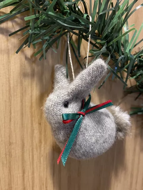 Bunny Rabbit Christmas Ornament Handmade From Upcycled Cashmere Sweater - Gray