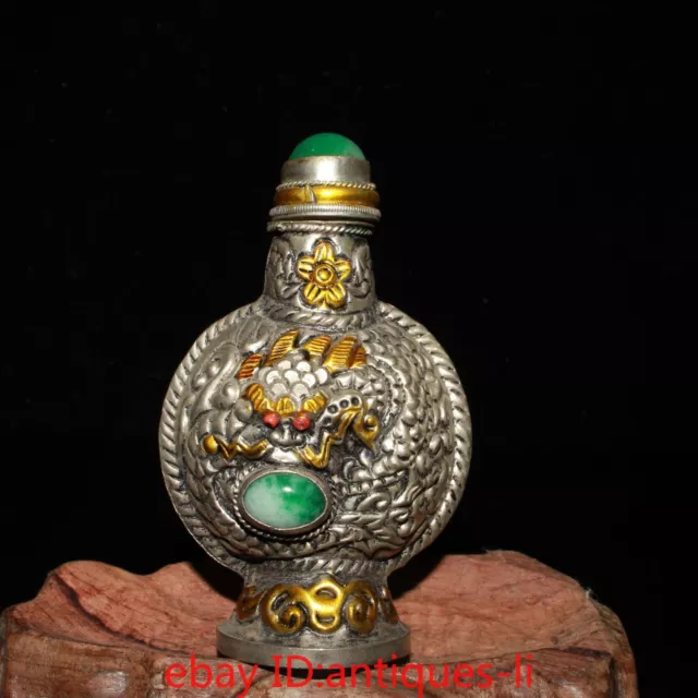 An Exquisite Chinese Tibetan Silver-gilt and Gem-set Snuff Bottle