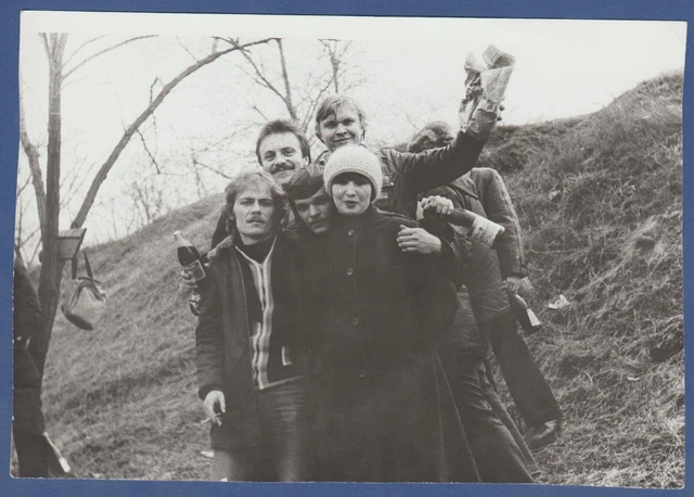 Handsome Guys Hugging a Girl and Smoking Cigarettes Soviet Vintage Photo USSR