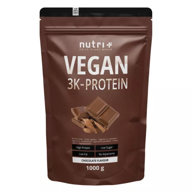 Veganes Protein Pulver 1000g - Eiweiß Shake Vegan - Nutri+ Proteinpulver Beutel