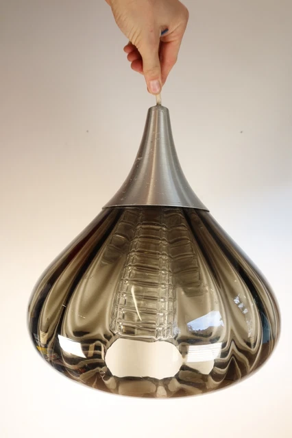 Mid Century Smoked Glass Onion Hanging Lamp 1960s Ceiling Pendant Light Vintage