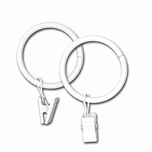 ISSTAR 14 Pcs 1.5" Curtain Rings with Clips Rustproof Drapery Rings 14Pcs White