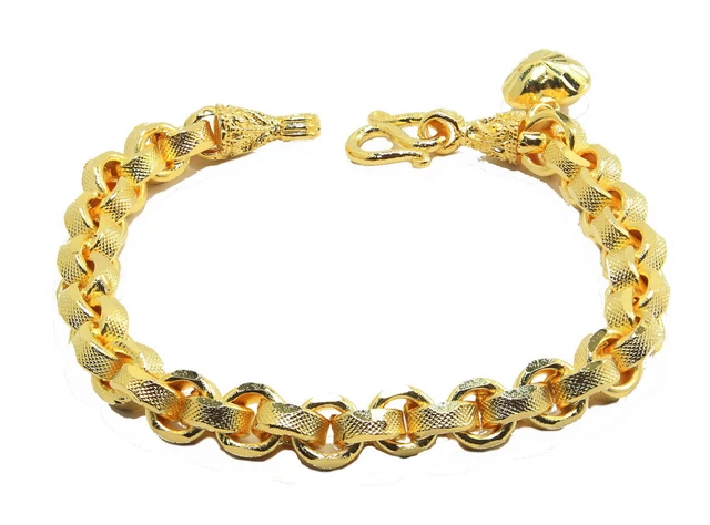 Lovely Rolo link Heart Charm Bracelet Fit's 7" wrist 24K Gold GP Thai Made GT53