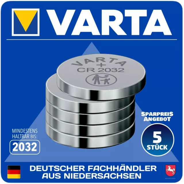 5x Varta 2032 Knopfzellen 3V Batterien 5 Stück CR2032 + NEU 2024 ++ MHD 2032 ++