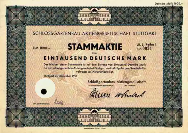Schlossgartenbau AG 1951 Stuttgart Kaufhaus Hertie Ratgaus Belser Druck 1000 DM