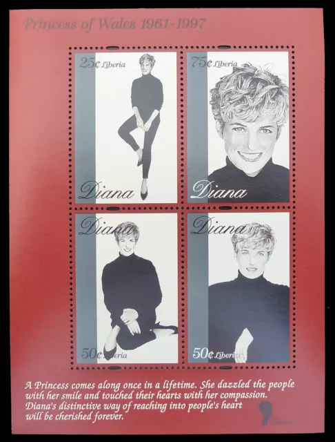 LIBERIA Wholesale Princess Diana Memoriam Miniature Sheets x 100 U/M CD 599