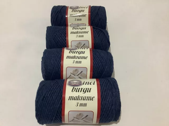 Hilo de algodón de macrame retorcido Anatolia 3 mm 4 rollos 250 g - azul nevy #su04
