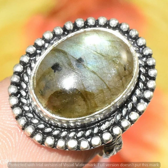 Labradorite Gemstone Ring 925 Sterling Silver Plated Us Size 6.5" U381-B116