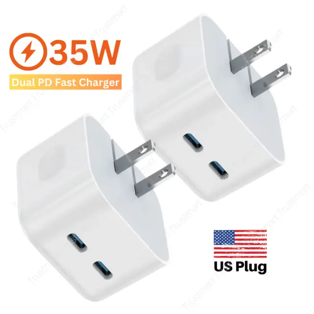 New 35W Dual USB-C PD Fast Charger Type C Power Adapter Wall Charger For iPhone