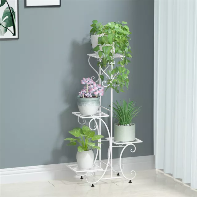 White 4Tier Metal Flower Stand Plant Pot Rack Greener Indoor Garden Display Item