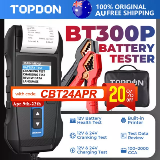 TOPDON BT300P 12V Digital Car Battery Load Tester Analyzer Detector with Printer