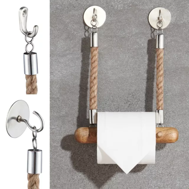 Toilettenpapierhalter Jute-Seil & Holz | Klopapierrollenhalter für WC/Badezimmer