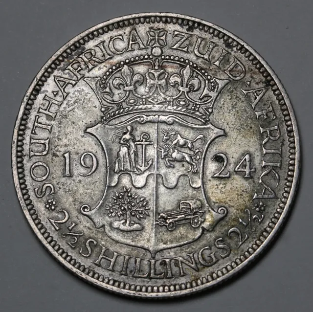 1924 South Africa Silver 2.5 Shillings / Halfcrown Coin George V KM# 19.1