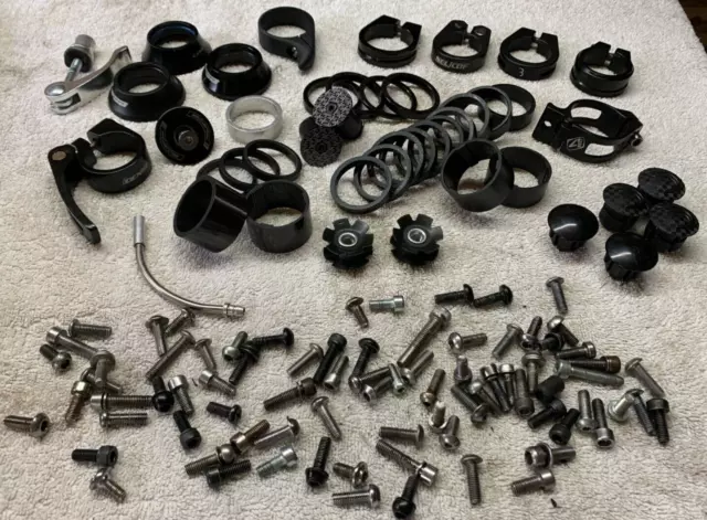 Cycling job lot hex bolts, Deda Loop  seatpost clamp  top cones, headset spacers