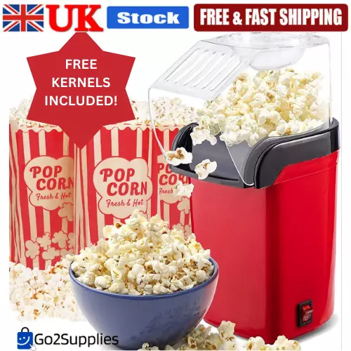 New Retro Popcorn Maker Machine Electric Hot Air Fat-Free w/ Kernels 1200w UK