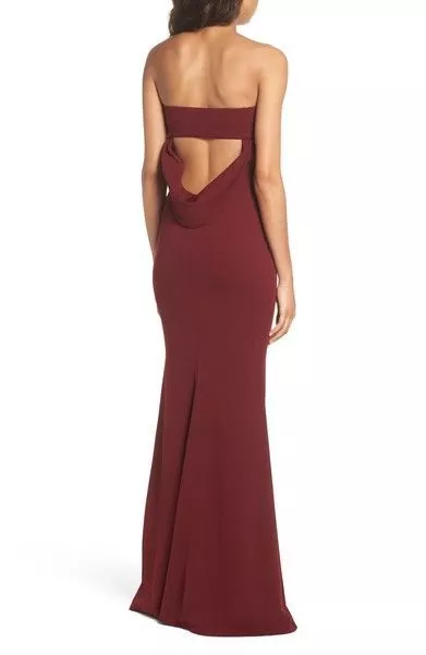 KATIE MAY Bordeaux Mary Strapless Cut-out Cowl Drape Back Stretch Crepe Gown 10 2
