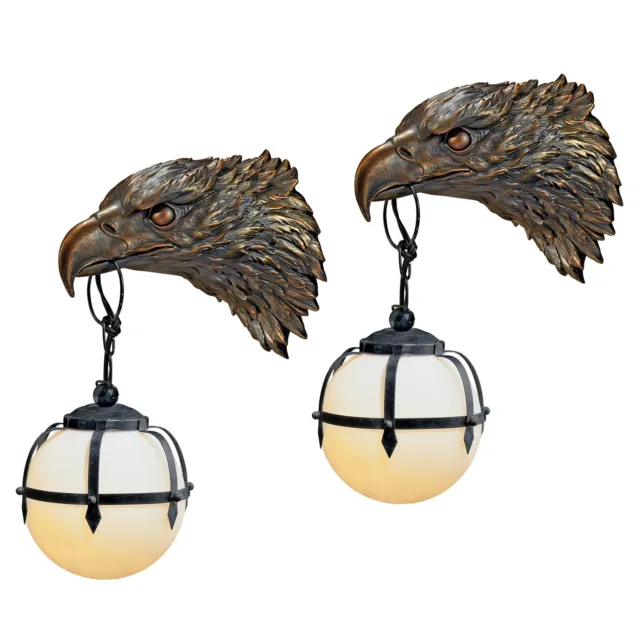 Design Toscano Enlightening Freedom Bald Eagle Sculptural Wall Sconce Set 2