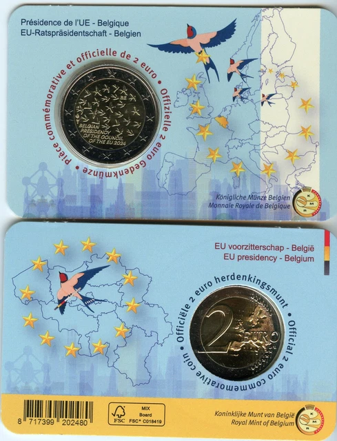 Ue Coin BELGIQUE BELGIUM 2 euro 2024 Présidence de l'UE Coin card Français EUR ...
