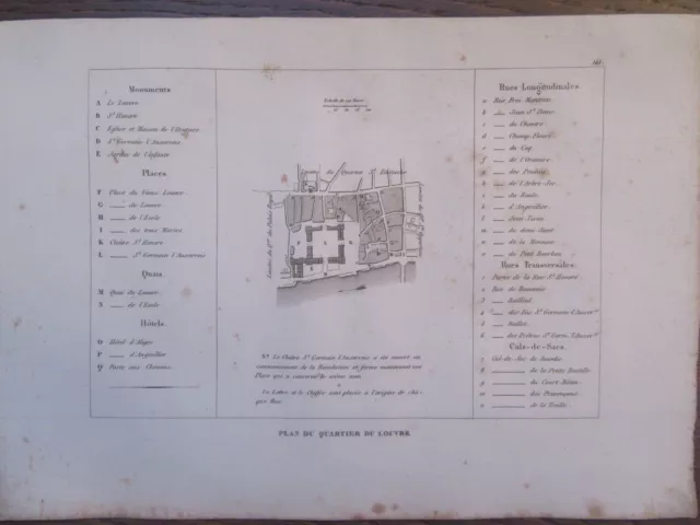 Gravure 1839 Paris Plan Du Quartier Du Louvre