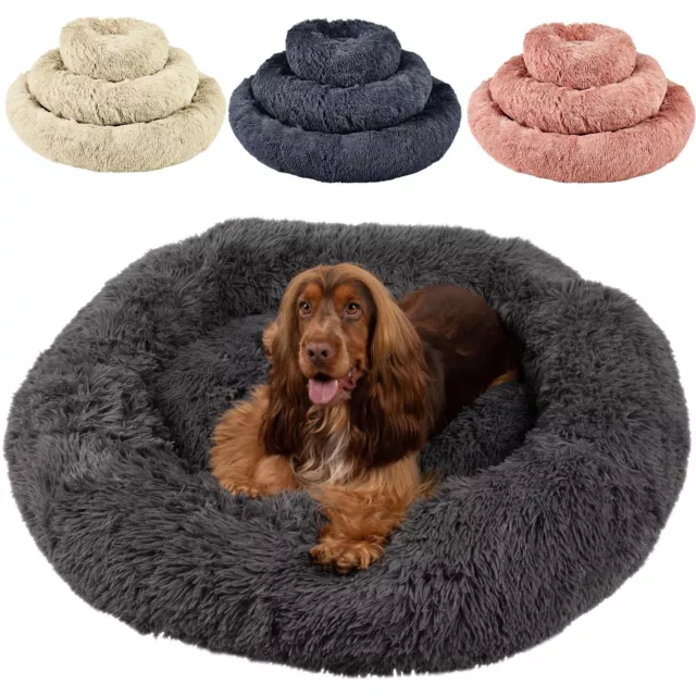 Bunty Pet Cat Dog Donut Bed Round Calming Fluffy Anti Anxiety Washable S/M/L/XL