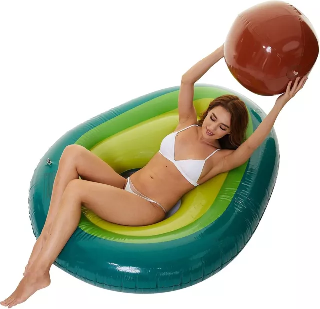 Inflatable Avocado Pool Float with Ball Large Blow Up Summer Beach Swimming Raft
