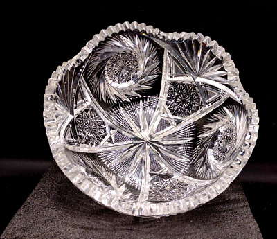 Vintage Brilliant Cut Crystal Bowl Pinwheel with Sawtooth Edge, Fan motif