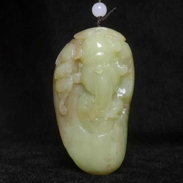 Chinese Hatian Jade Hand Carving God of Wealth Bat Pendant old Gift Collection 3