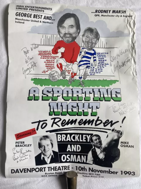 George Best Manchester United Rodney Marsh QPR Signed 1993 Sporting Night Poster