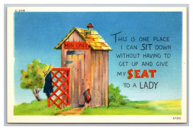 Place To Sit Without Giving Seat Outhouse Humor Linen Asheville NC Postcard Co.