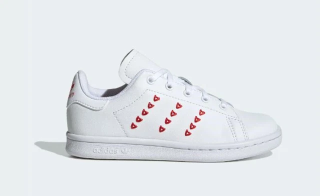 Scarpe da bambina Adidas Stan Smith EG6500 bianco cuori sneakers sportiva nuovo