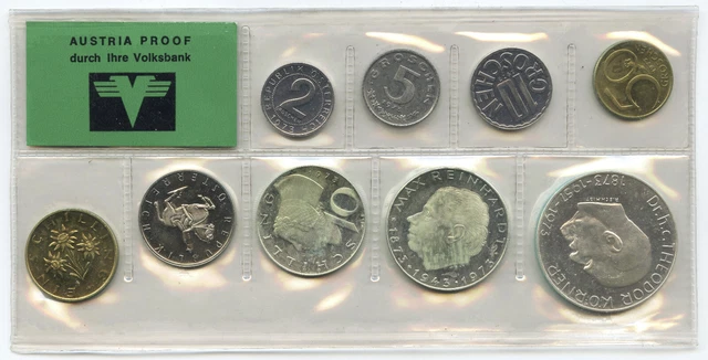 1973 Austria Proof Silver 9-Coin Set - Schilling Groschen Volksbank - E550 2