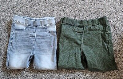 2 Pairs Girls Jeans Jeggings Age 4-5 Years. Light Denim Wash/Green Khaki