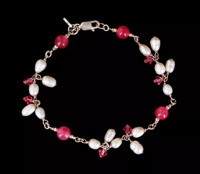 Argento D'Epoca Rosa Quarzo Barocco Perla Filo Avvolto Bracciale con Perline 7