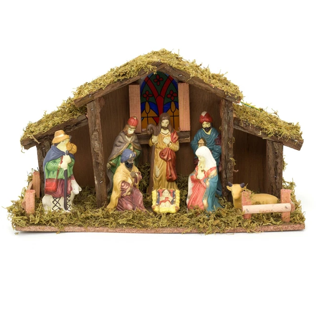 LIGHT UP LED Freestanding Christmas Nativity Set Scene Crib Stable With Figures £34.99 PicClick UK