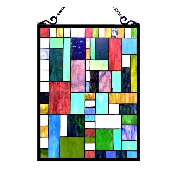 24" Tiffany-style Stained Glass Mixed Block Window Panel Hanging