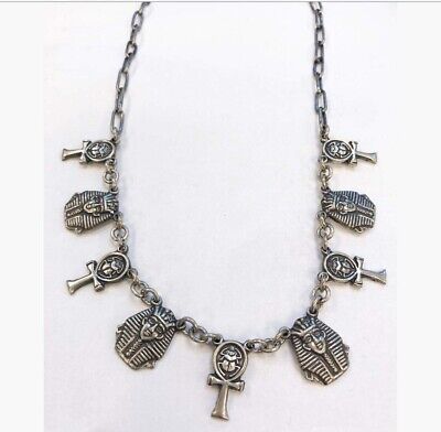 Gorgeous Egyptian Key of Life,Scarab,Tut Stamped Sterling Silver Necklace Unisex