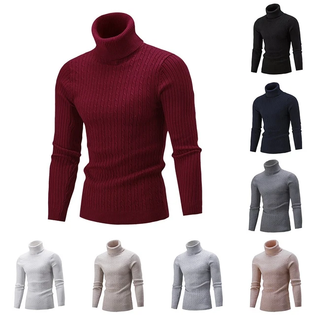 Pullover Uomo Dolcevita Maglione Nitted Slim Fit M-2xl collo Alto Casual Caldo