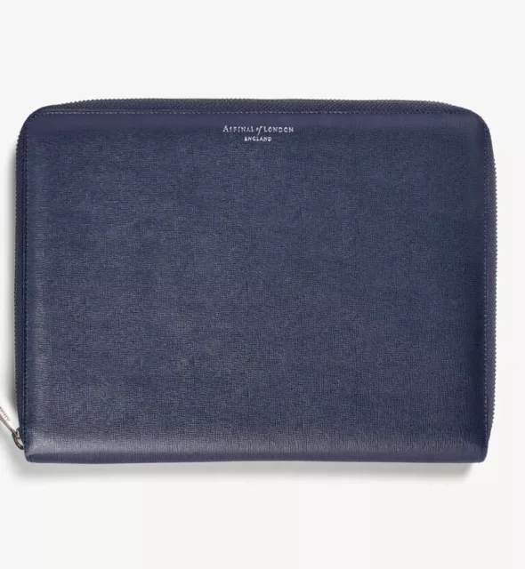 Designer Aspinal of London Marineblau Saffiano Leder A4 PadFolio Etui UVP £ 225 BRANDNEU IN VERPACKUNG