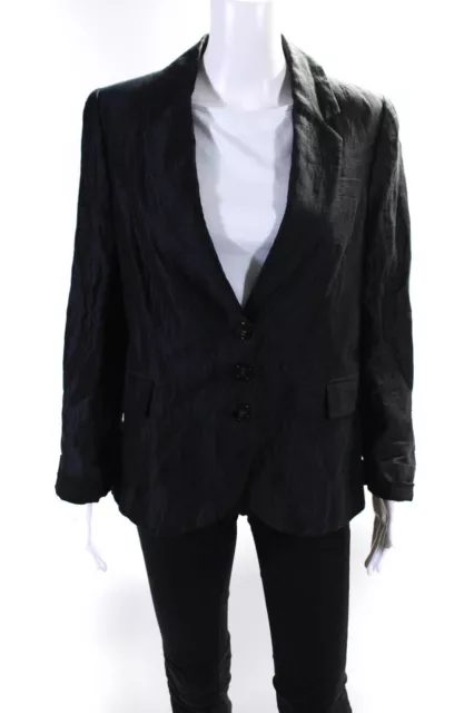 Anne Fontaine Womens Three Button Notched Lapel Blazer Jacket Black Linen FR 42