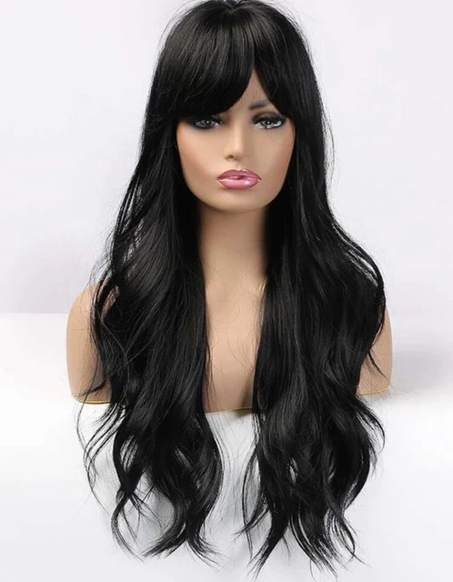 Perruque Synthétique Longue Noire Lisse - Bonnet Moyen + 4 Bonnets Offerts - Neuf Sans étiquettes - Style Naturel