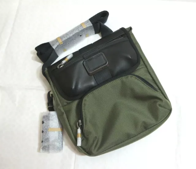 NWT- Tumi Barton Small Crossbody Bag Black Leather Trim~ Tundra Green ~Authentic
