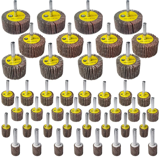Tonmp 44 Pack 7 Size 80 Grit 1/4" Abrasive Flap Wheel Sander Set, Aluminum Oxide