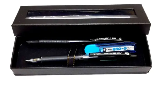 PILOT Progrex Mechanical Pencil GIFT SET with Box + Ballpoint Pen, HB Free Lead