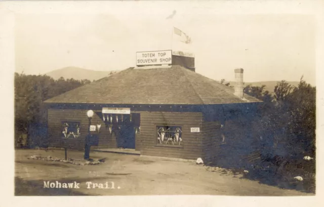 circa 1910 MA Totem Top Souvenir Shop photo postcard,   Mohawk Trail