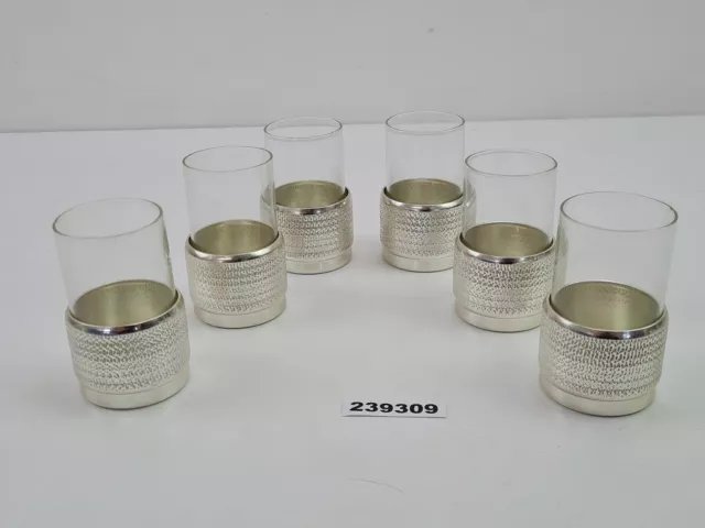 6x Likörgläser Aluhalterung Glas DDR Küche Haushalt Bar transparent alt #239309