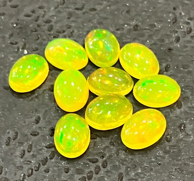 Opale éthiopienne naturelle feu jaune ovale dos plat cabochon AAA pierre...