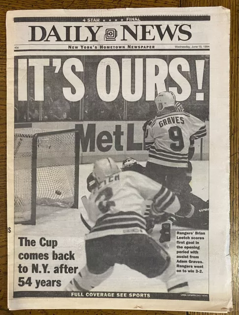 NY Post cover after Rangers win 1994 Stanley Cup. Headline- It's Ours! #NYR  #NYRangers #NewYorkRangers #1994