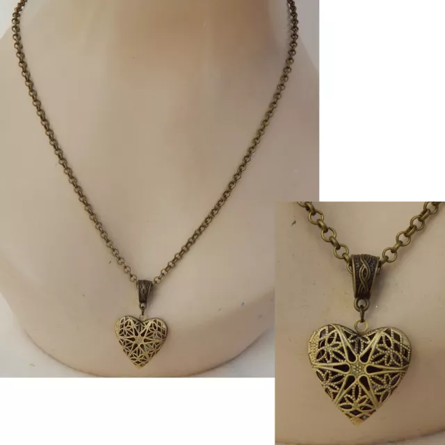 Heart Gold Necklace Locket Pendant Handmade Pill Box Stash New Women Love