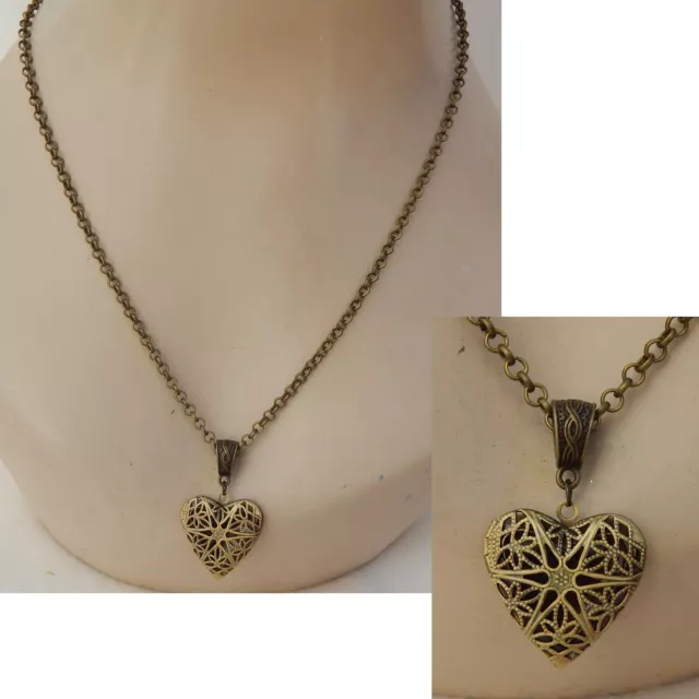Heart Gold Necklace Locket Pendant Handmade Pill Box Stash New Women Love Heart Gold Necklace Locket Pendant Handmade Pill Box Stash New Women Love